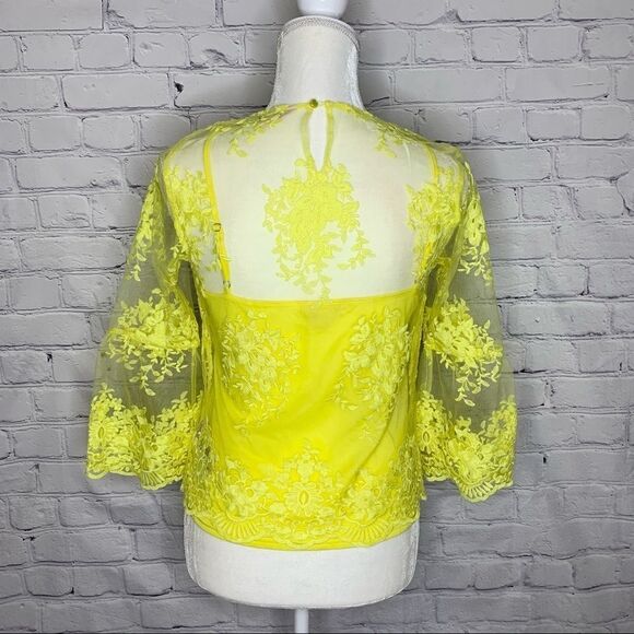Nanette Lepore Yellow lace sheer top - Picture 5 of 10